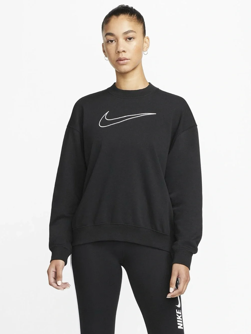 Nike Dri-FIT Get Fit Embroidered Crewneck Sweatshirt, Black & White – Size XL